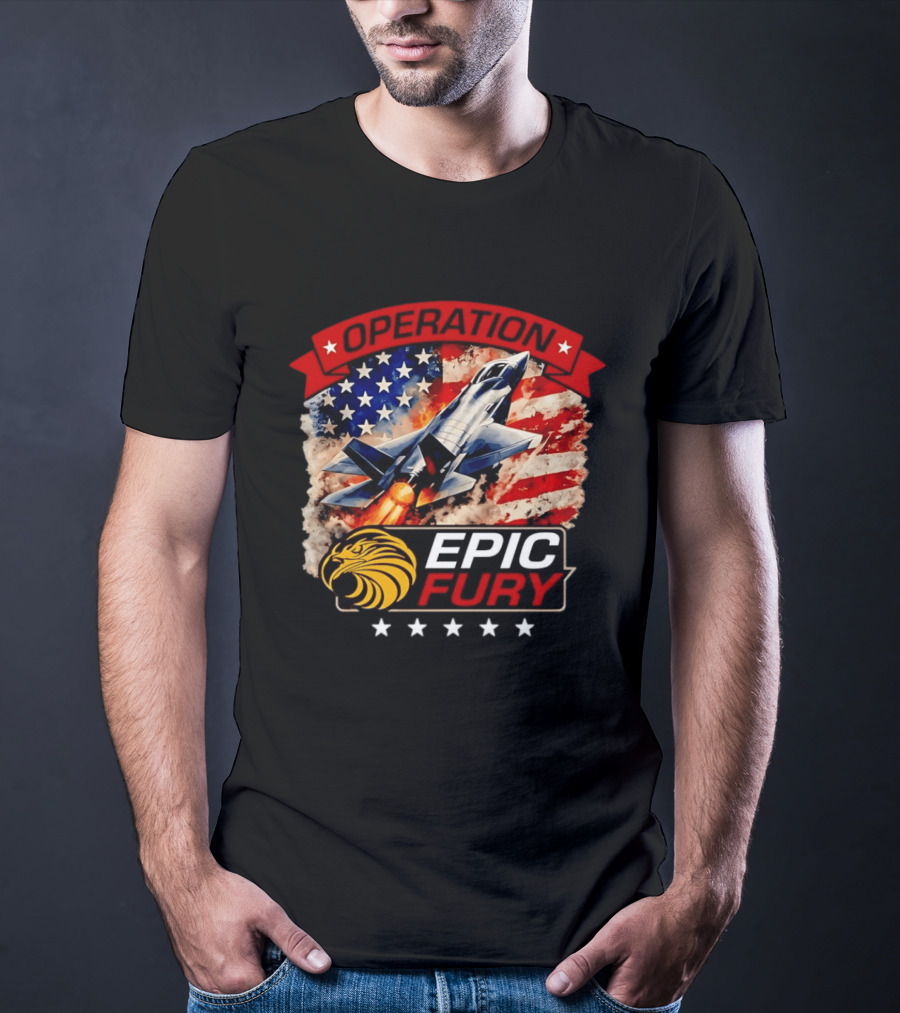 Operation Epic Fury B 2 USA Flag Fighter Jet And Stars T-Shirt