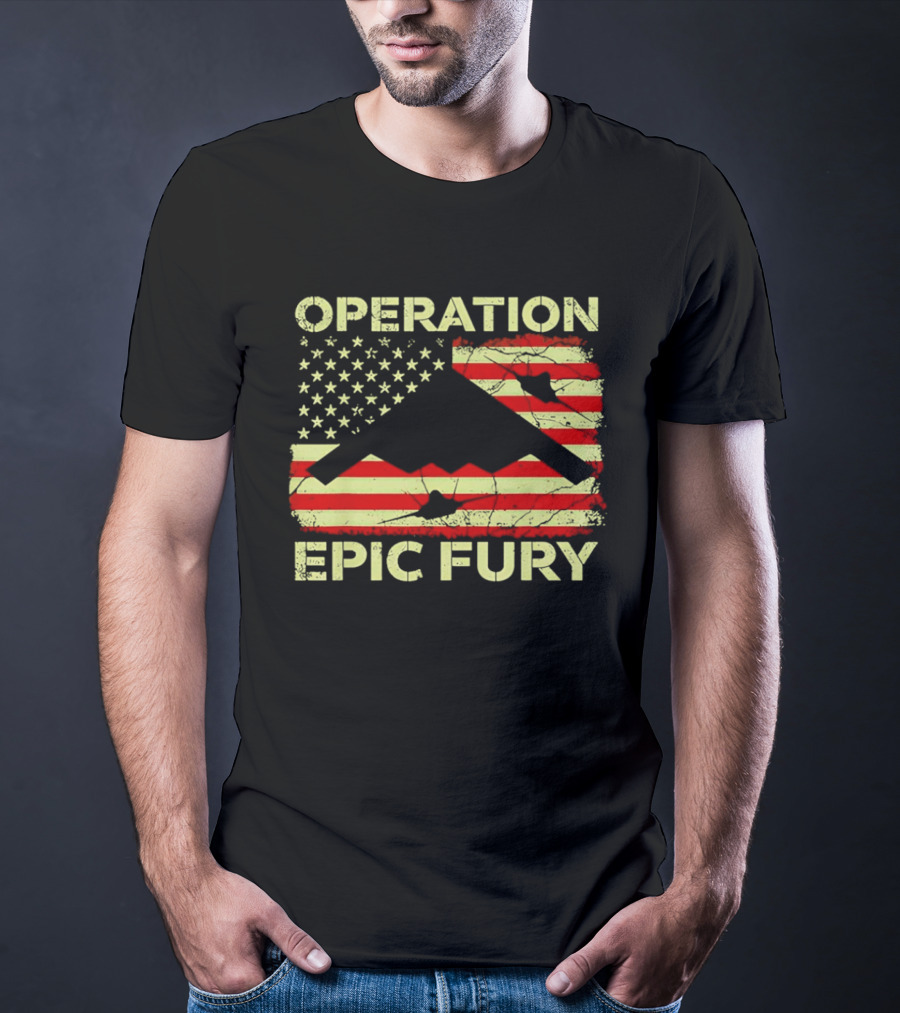 Operation Epic Fury USA Flag B 2 Stealth Bomber T-Shirt