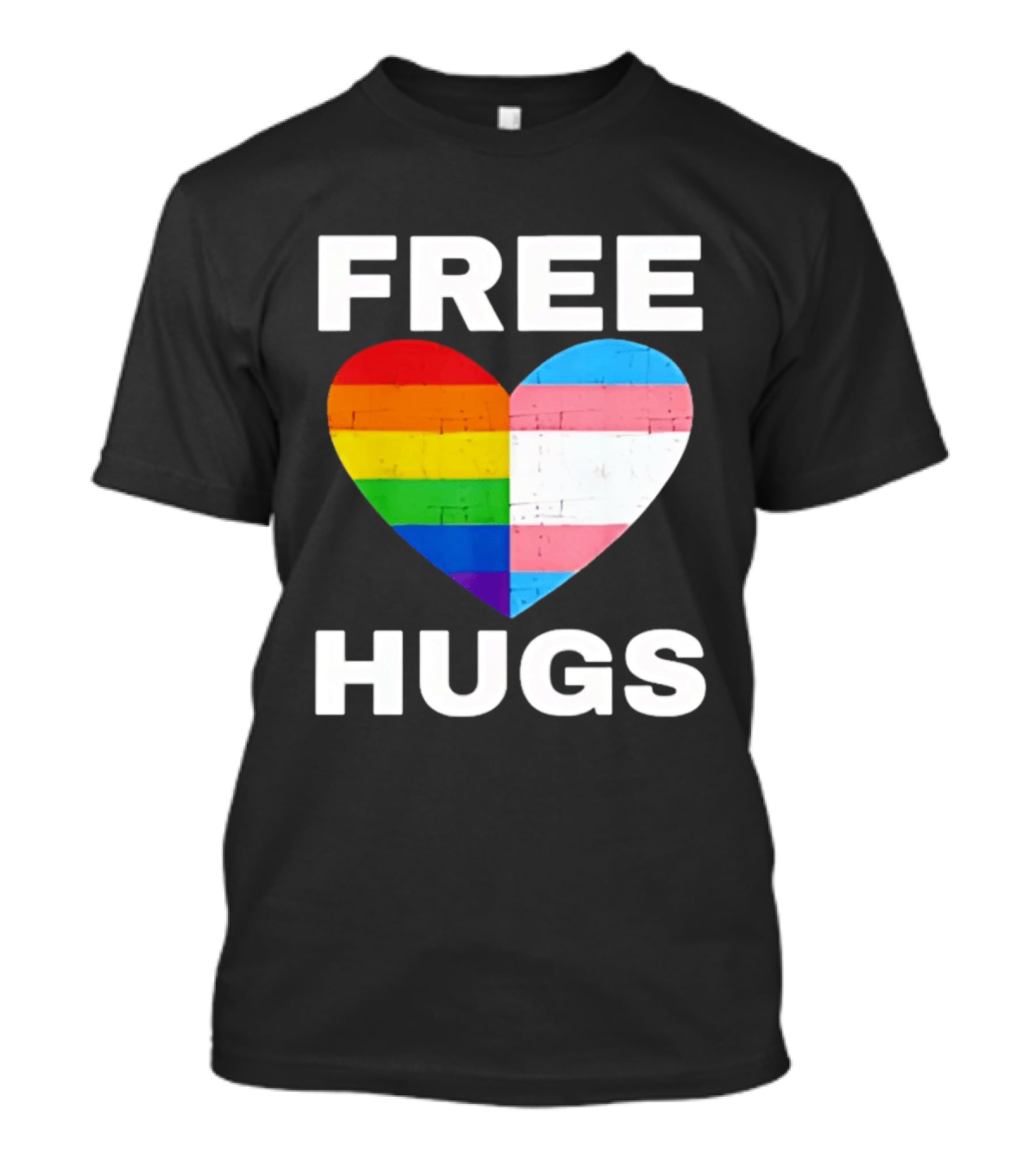 Free Hugs LGBTQ Rainbow Heart Pride T-Shirt