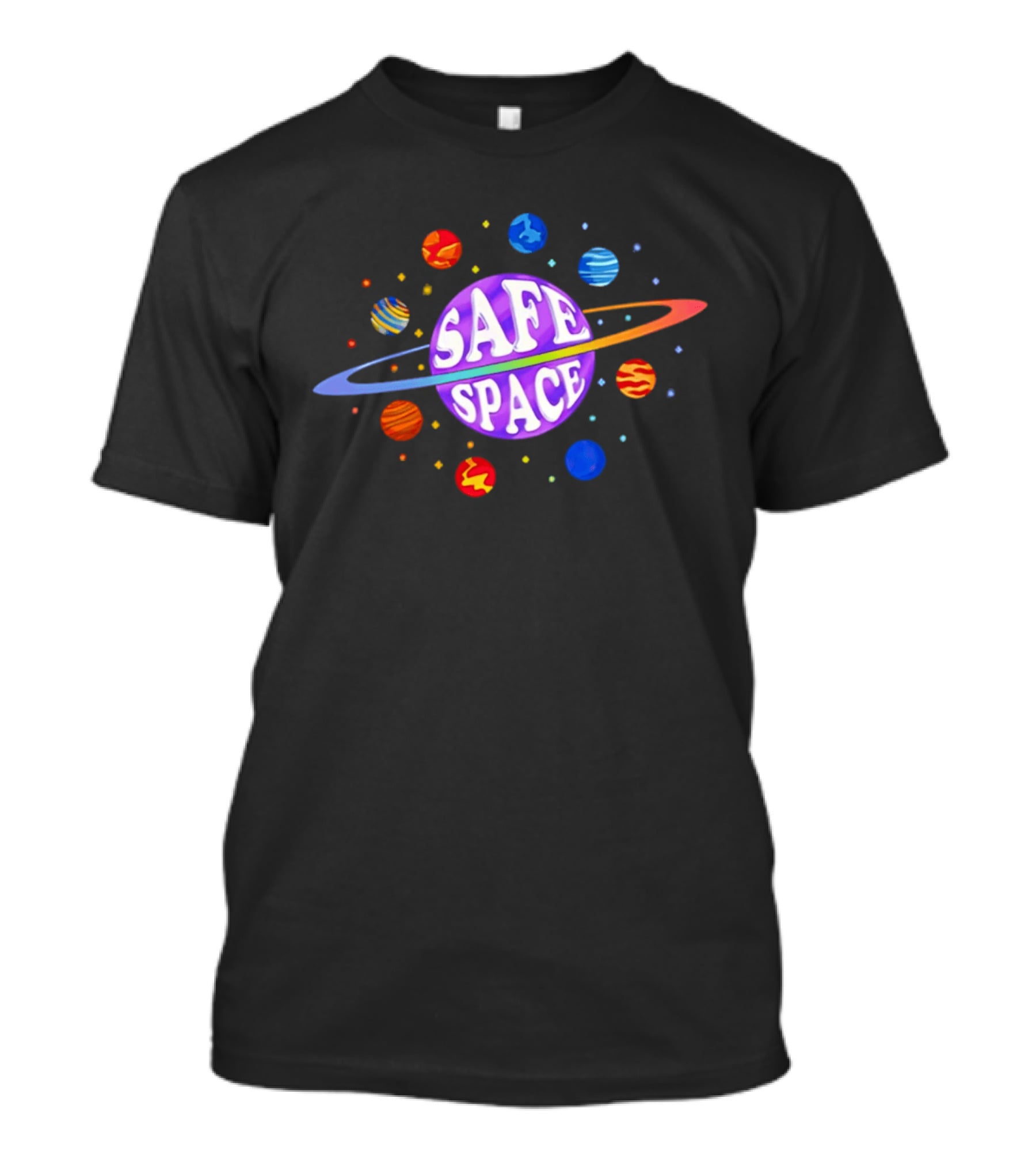 Safe Space Galaxy Colorful Planets Cosmic T-Shirt