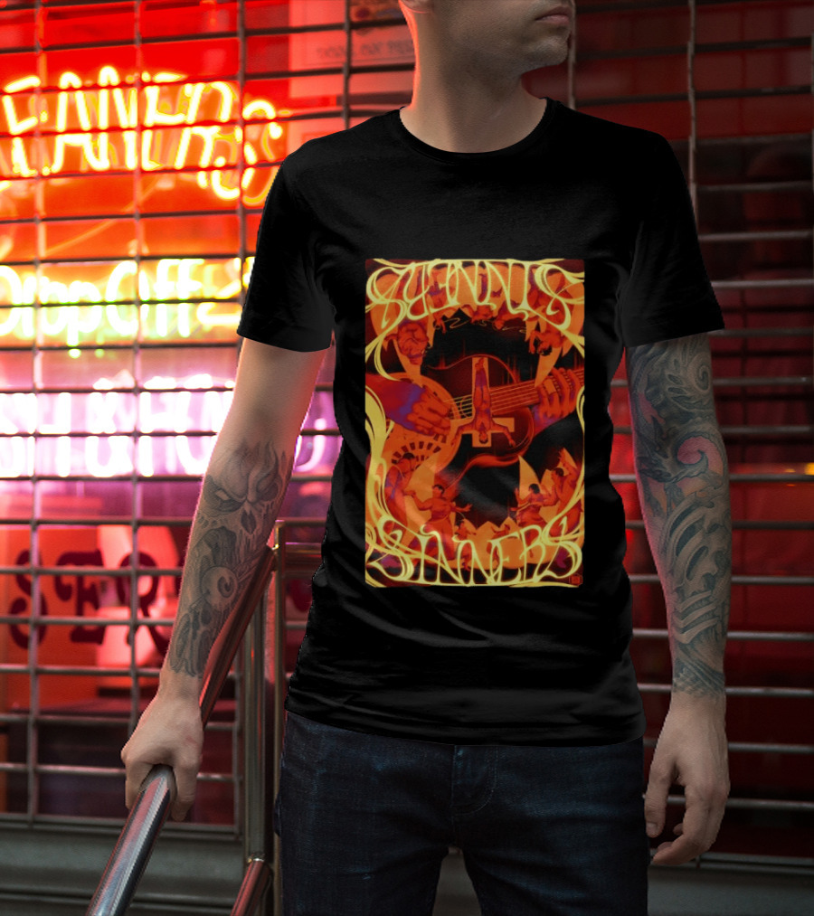 Sinners Pecadores Upside Down Guitar Person T-Shirt