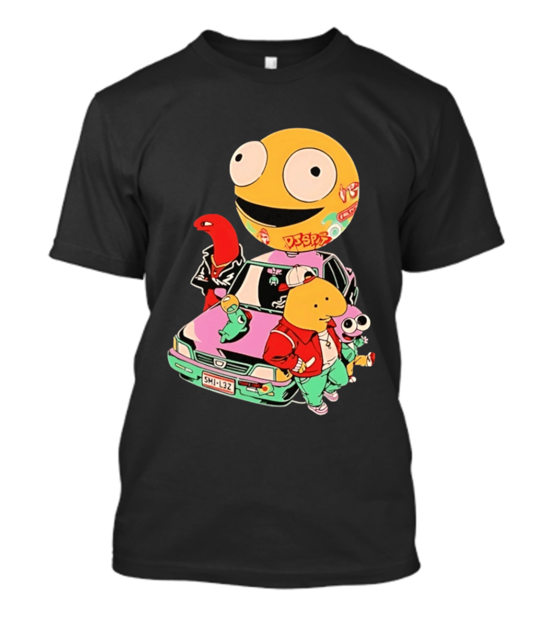 Smiling Friends Cartoon Characters With Graffiti Art Car T-Shirt