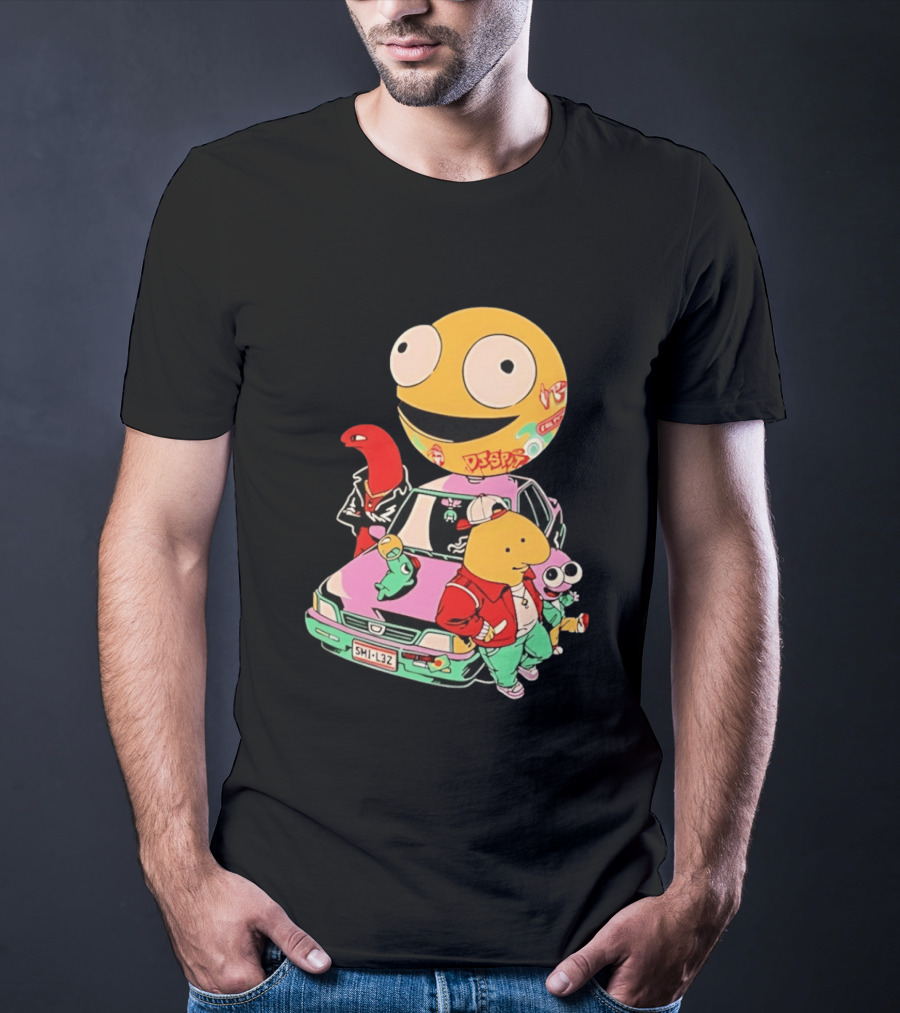 Smiling Friends Cartoon Characters With Graffiti Art Car T-Shirt