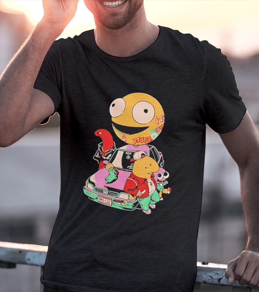 Smiling Friends Cartoon Characters With Graffiti Art Car T-Shirt