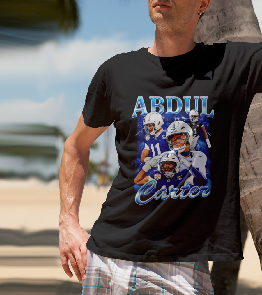 Abdul Carter Football Player Collage Blue And White Helmets T-Shirt