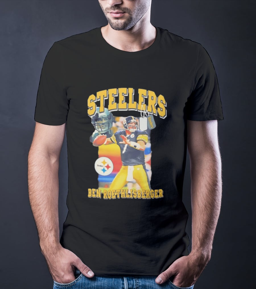 Steelers Ben Roethlisberger Pittsburgh Football Player With Dog Tag And Team T-Shirt