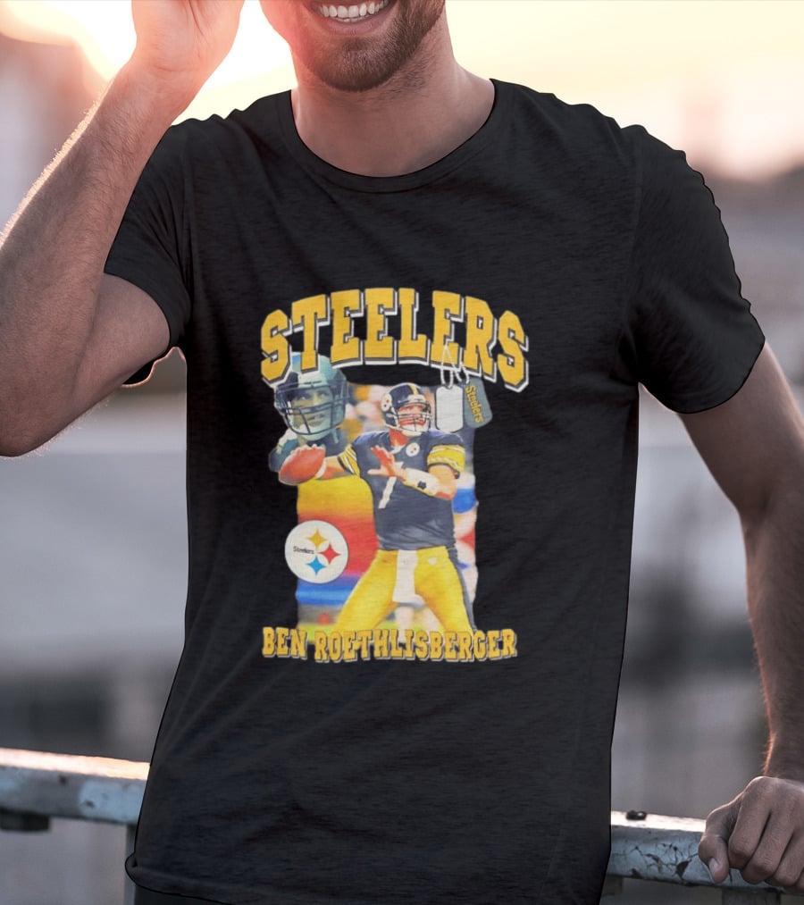 Steelers Ben Roethlisberger Pittsburgh Football Player With Dog Tag And Team T-Shirt