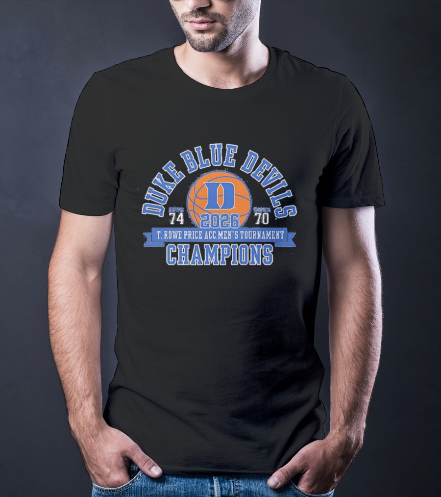 Duke Blue Devils 2026 T. Rowe Price ACC Men's Tournament Champions 74 70 T-Shirt