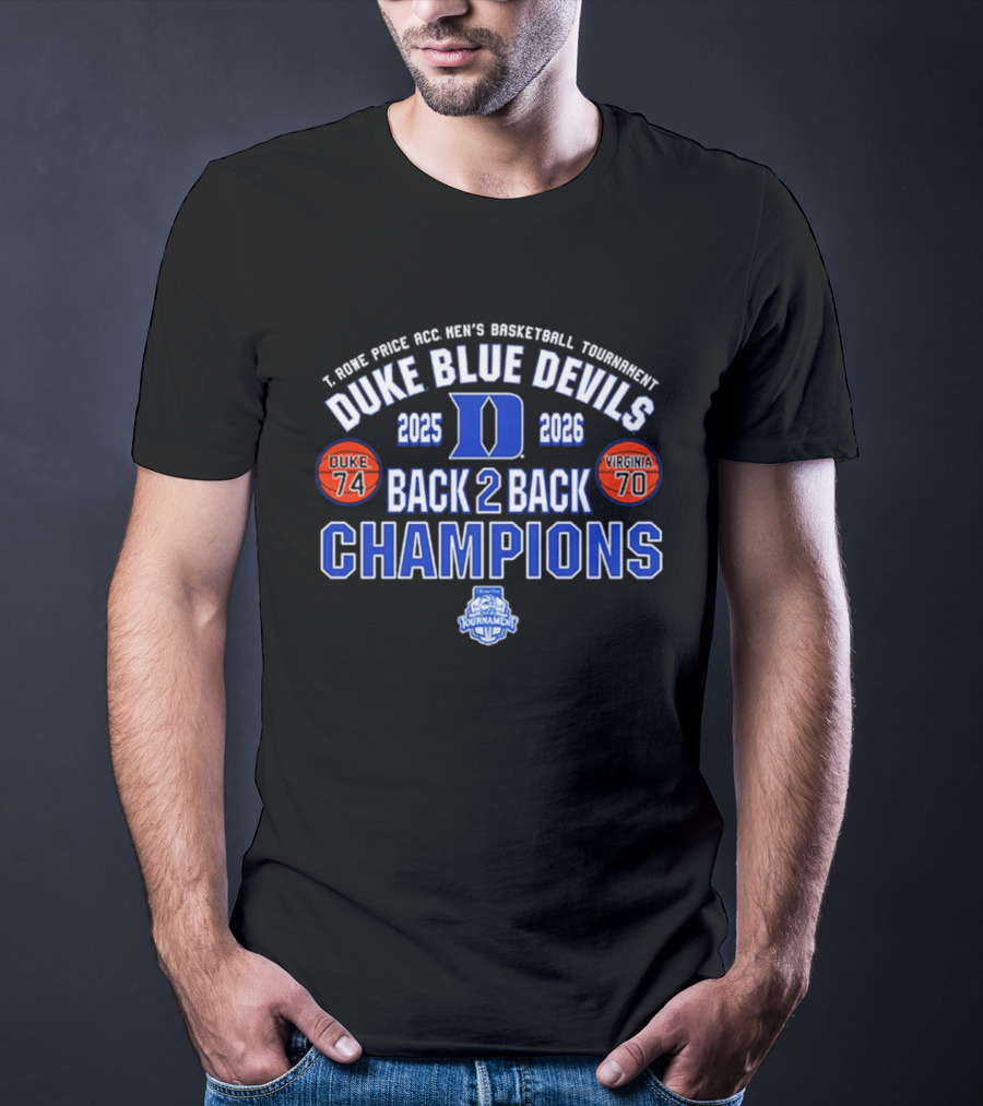 Duke Blue Devils 2025 2026 Back 2 Back ACC Champions Tournament Score T-Shirt