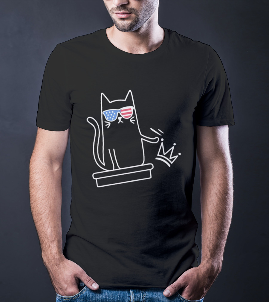 Cat No Kings In America Patriotic Sunglasses Sketch T-Shirt