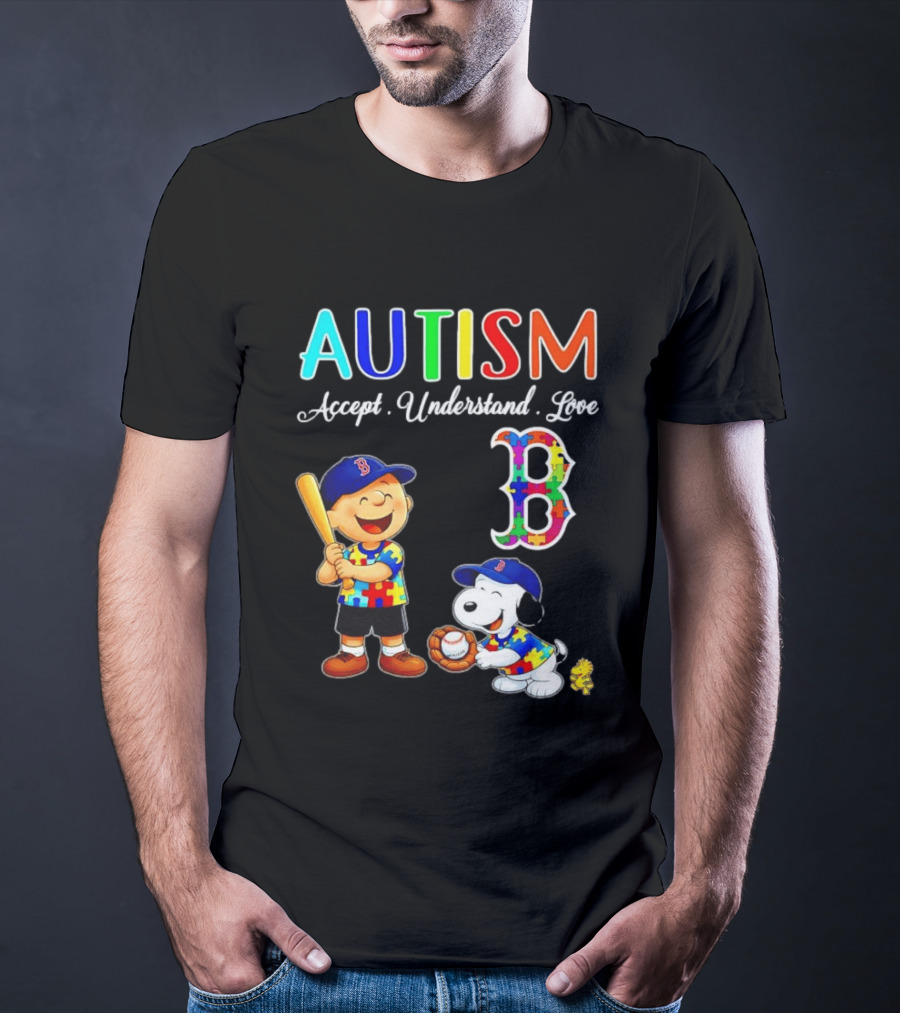 Charlie Brown Snoopy Boston Red Sox Autism Accept Understand Love T-Shirt