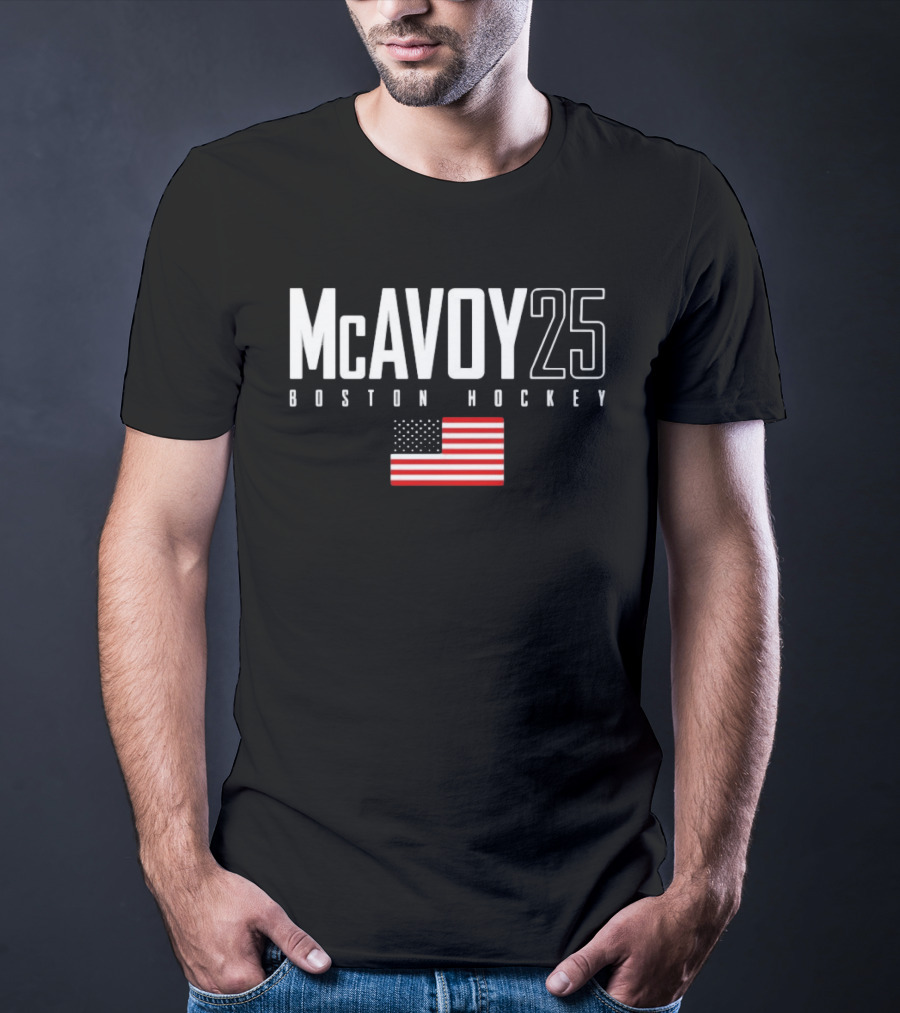 McAvoy 25 Boston Hockey USA Flag T-Shirt