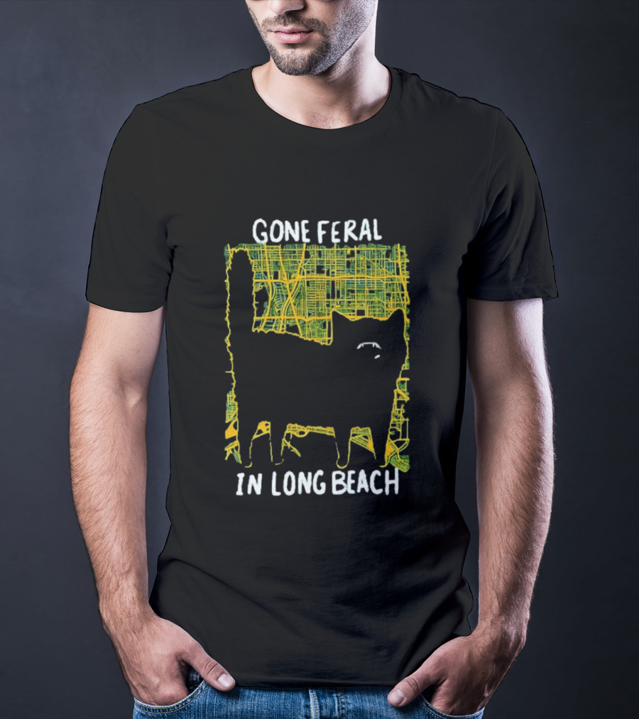 Gone Feral In Long Beach Map Cat T-Shirt