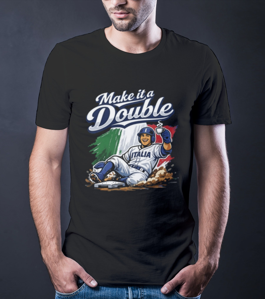 Make It A Double Italia Baseball Sliding Player Italian Flag T-Shirt