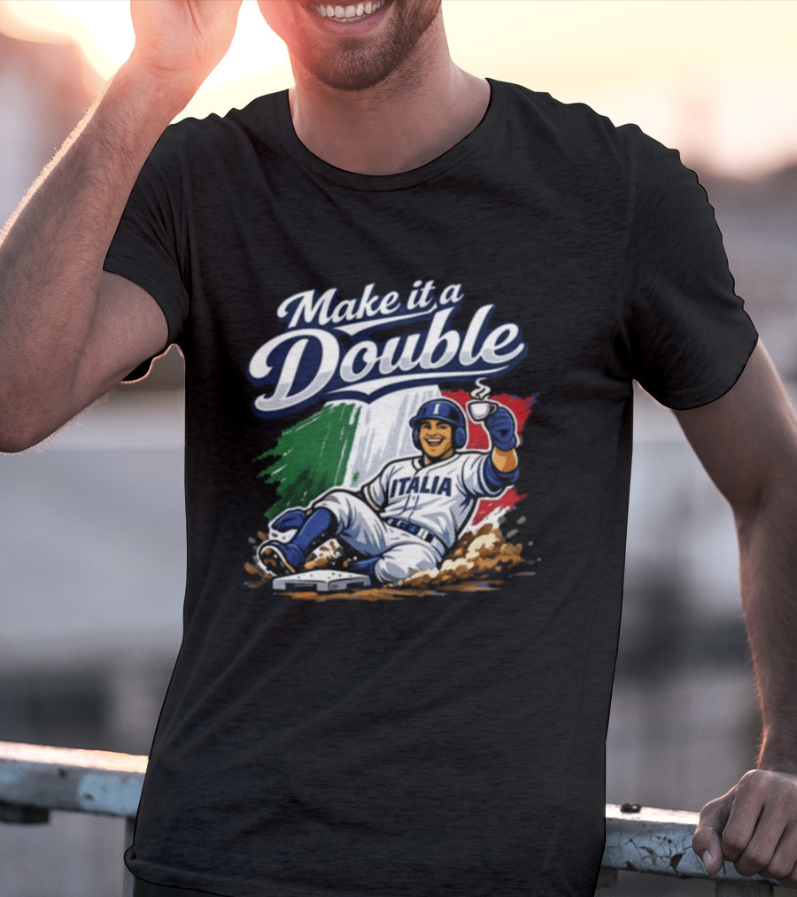 Make It A Double Italia Baseball Sliding Player Italian Flag T-Shirt