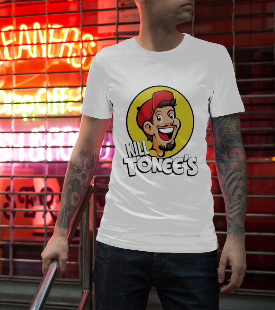 Kill Tonee's Cartoon Character In Red Cap And Yellow Circle T-Shirt
