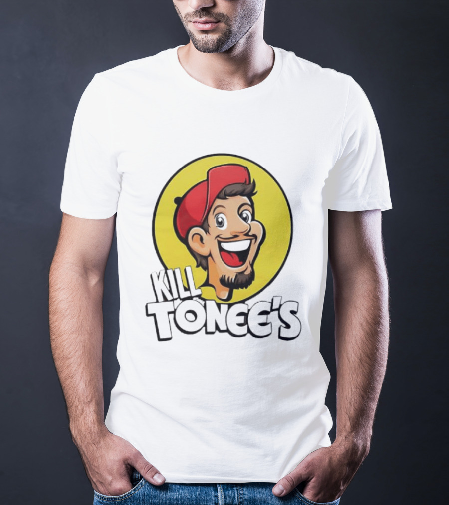 Kill Tonee's Cartoon Character In Red Cap And Yellow Circle T-Shirt