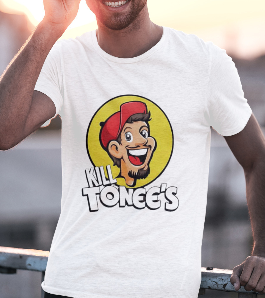 Kill Tonee's Cartoon Character In Red Cap And Yellow Circle T-Shirt