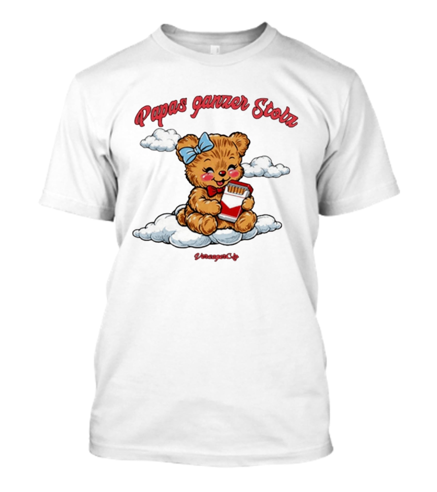 Papas Ganzer Stolz Bear With Bow Holding Cigarettes On Clouds T-Shirt