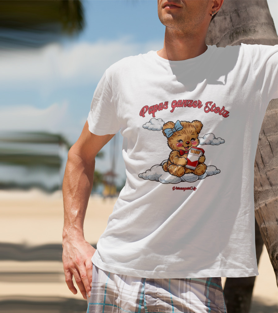 Papas Ganzer Stolz Bear With Bow Holding Cigarettes On Clouds T-Shirt