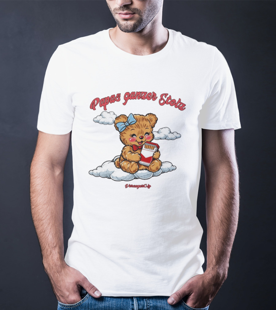 Papas Ganzer Stolz Bear With Bow Holding Cigarettes On Clouds T-Shirt