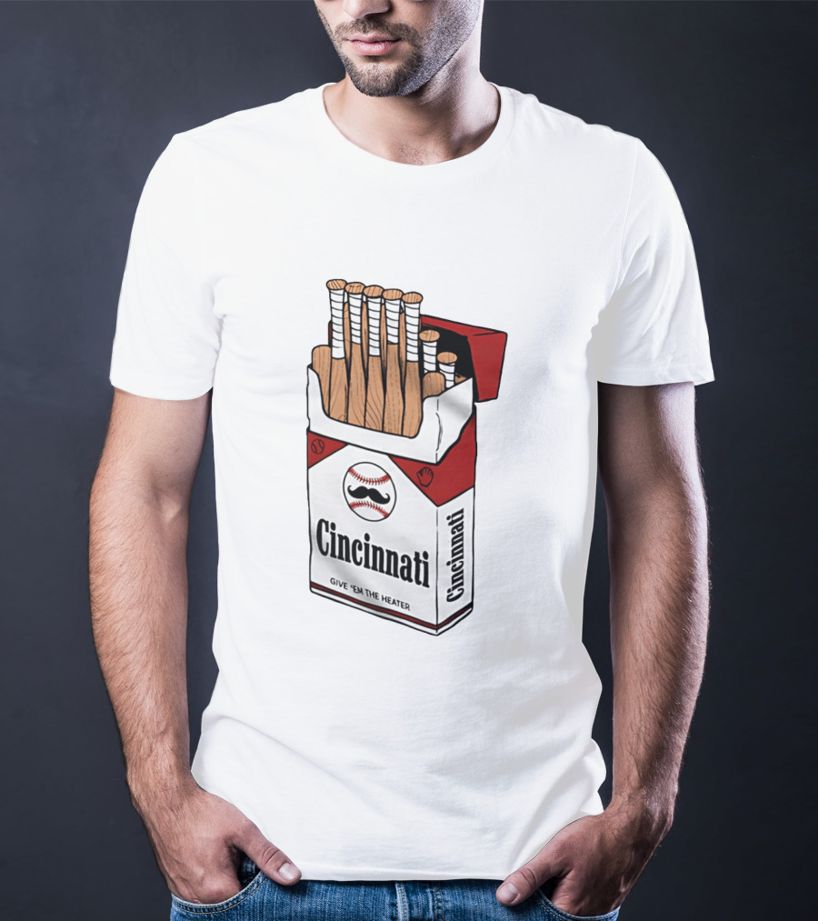 Cincinnati Reds Cincy Smokes Baseball Bat Pack Give 'em The Heater T-Shirt