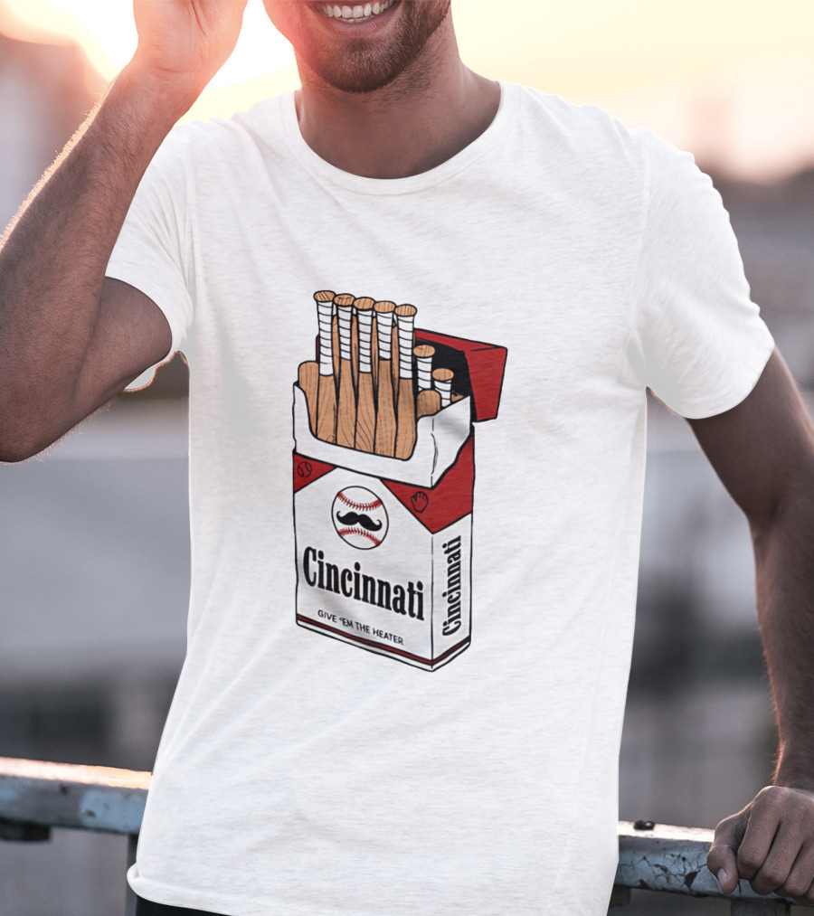 Cincinnati Reds Cincy Smokes Baseball Bat Pack Give 'em The Heater T-Shirt