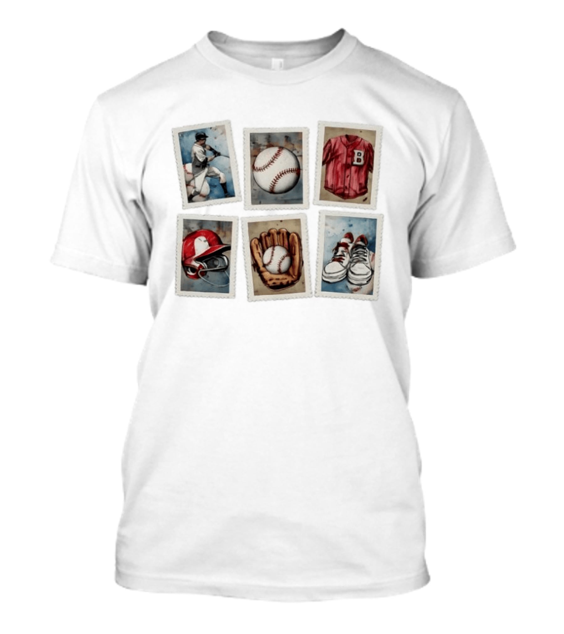 Baseball Watercolor Stamps Player Bat Jersey Helmet Glove Sneakers T-Shirt