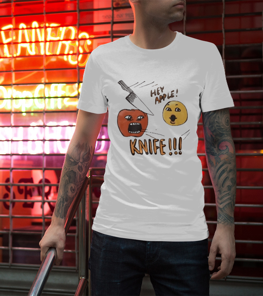 Hey Apple Knife 2026 Parody Text Meme T-Shirt