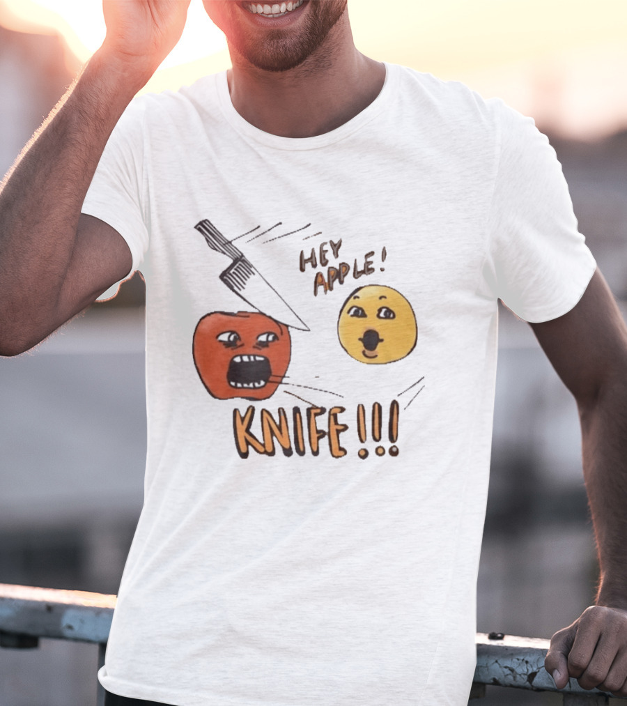 Hey Apple Knife 2026 Parody Text Meme T-Shirt