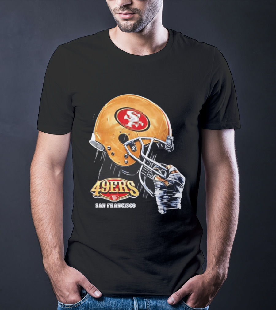 San Francisco 49ers Helmet Held By Gloved Hand T-Shirt