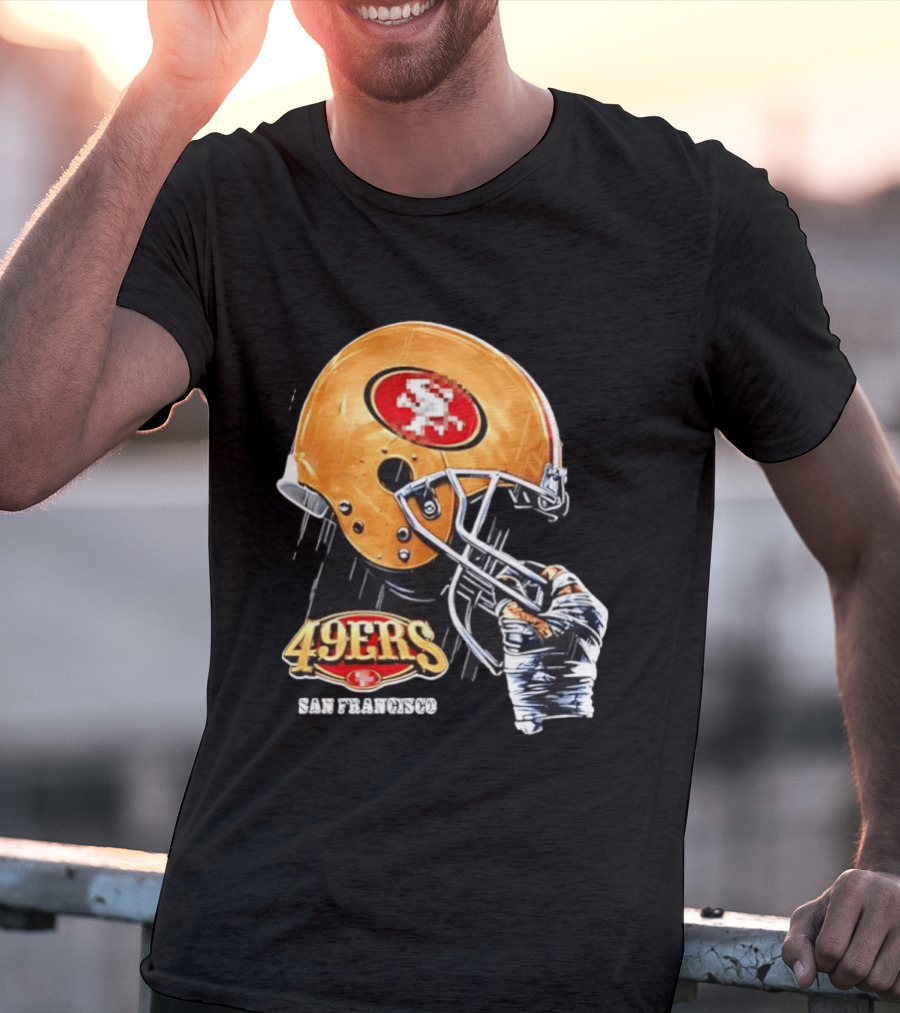 San Francisco 49ers Helmet Held By Gloved Hand T-Shirt