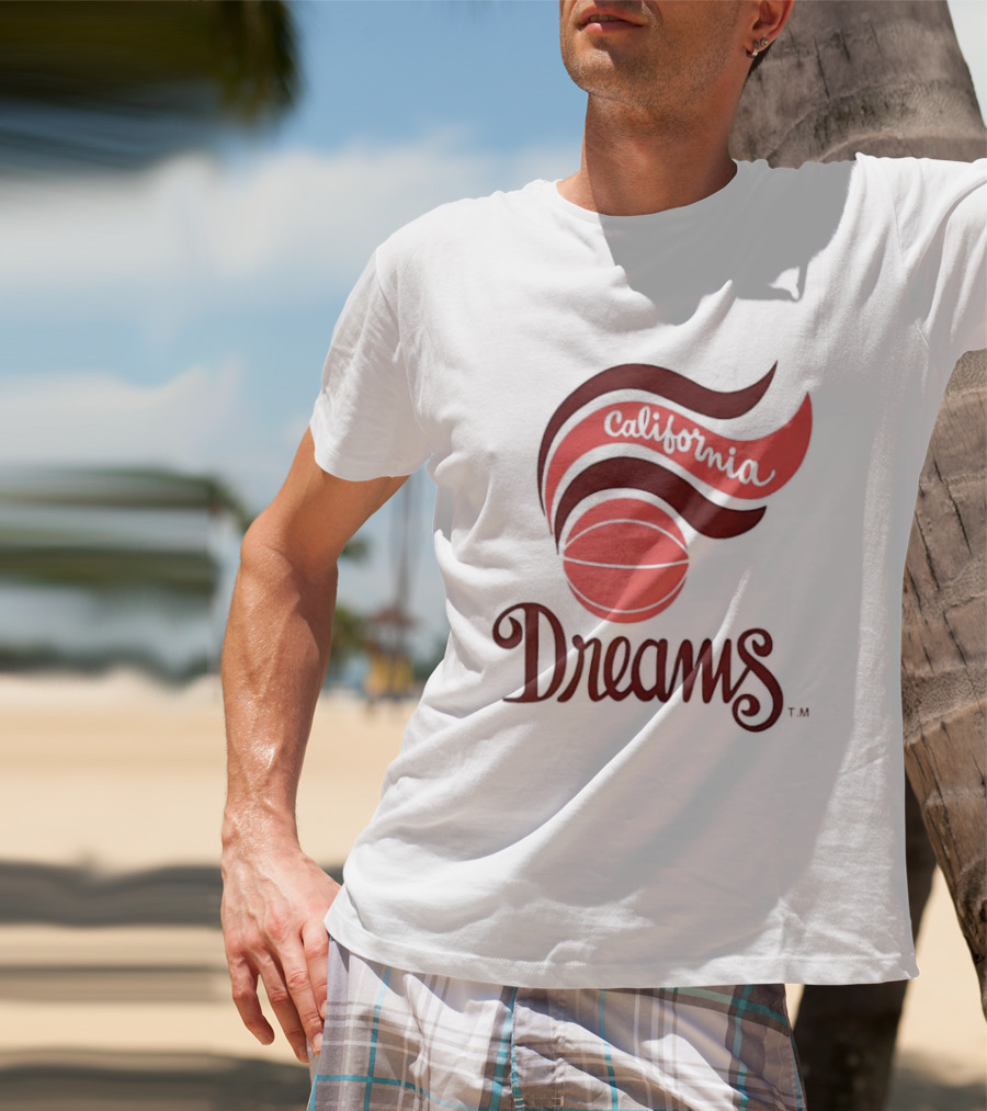 California Dreams Basketball Retro Style Design With Red Waves And Ball T-Shirt