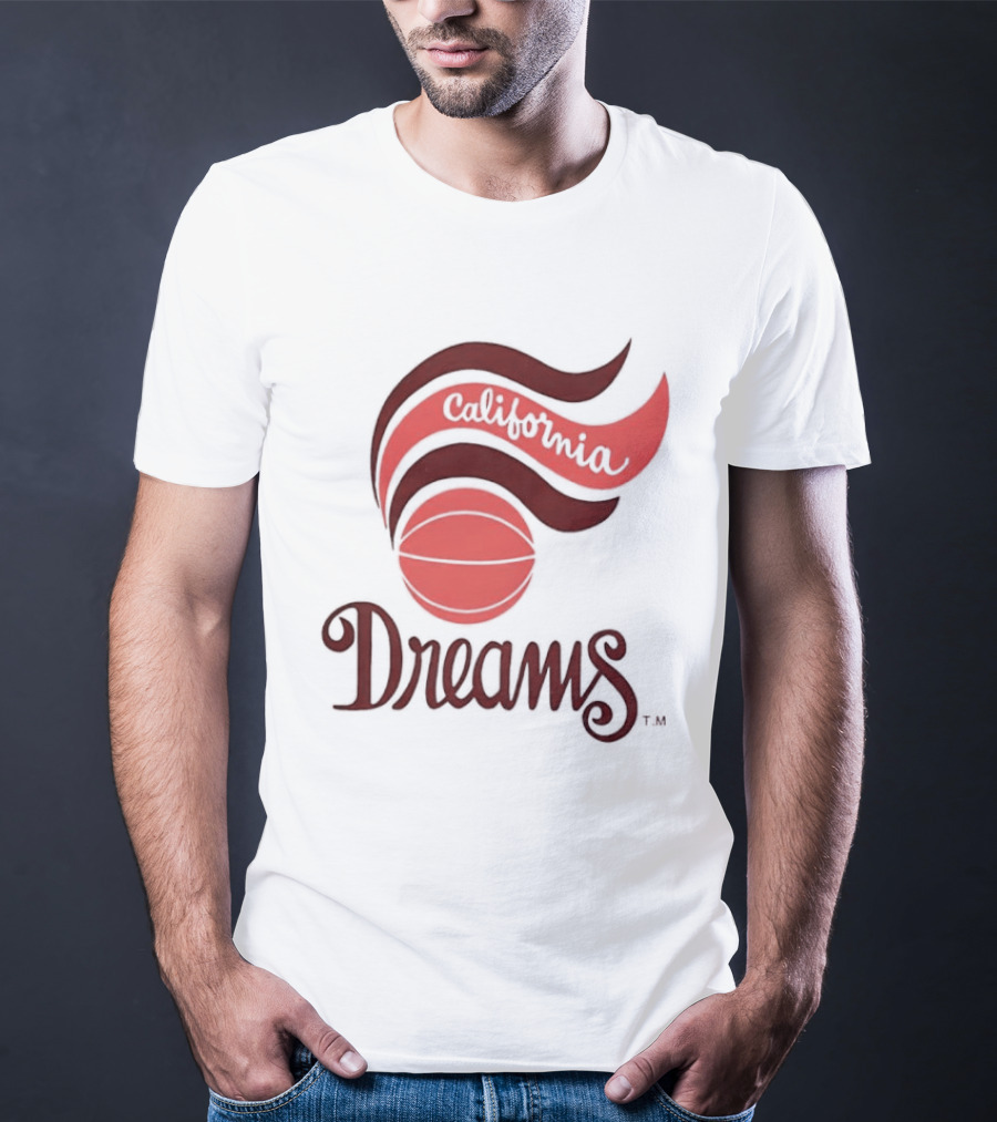 California Dreams Basketball Retro Style Design With Red Waves And Ball T-Shirt