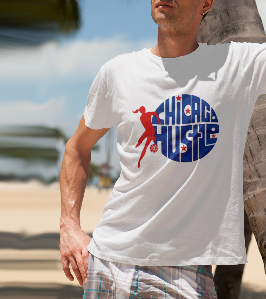 Chicago Hustle WPBL Basketball Red Player Blue Circle T-Shirt