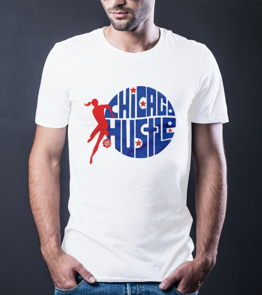 Chicago Hustle WPBL Basketball Red Player Blue Circle T-Shirt