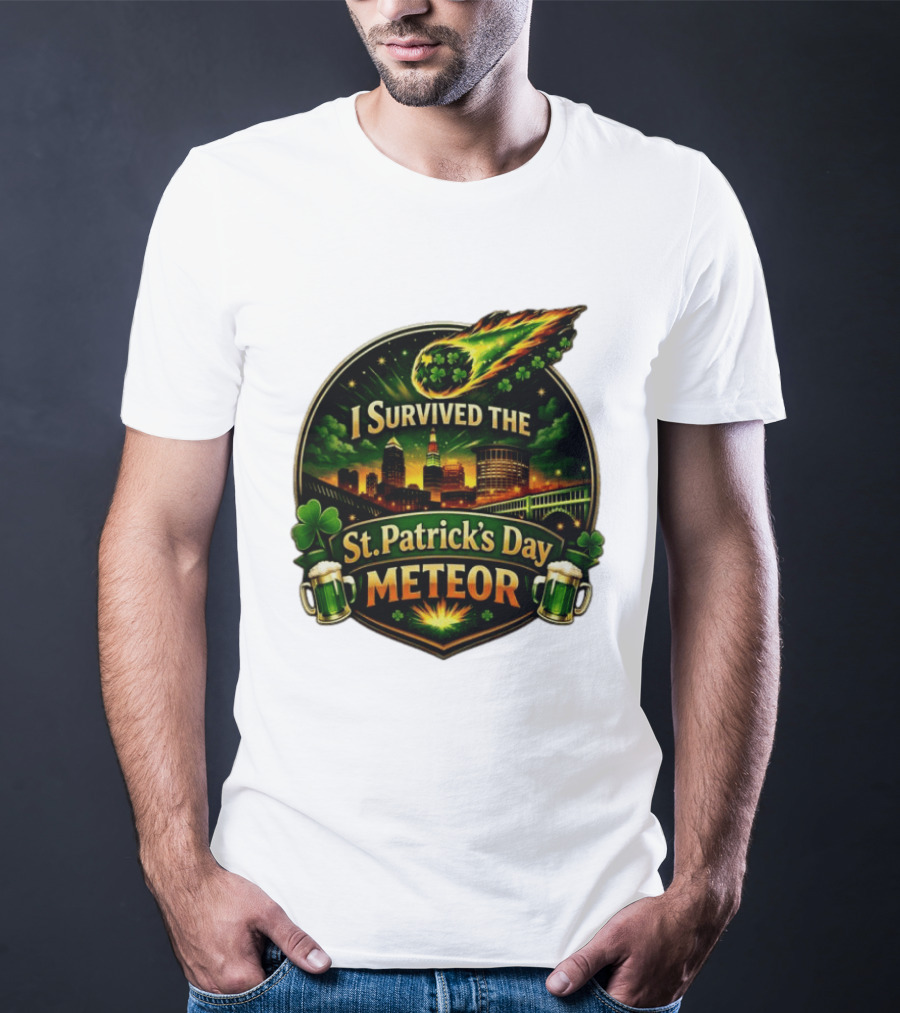 I Survived The St. Patrick's Day Meteor With Clover And Beer S T-Shirt