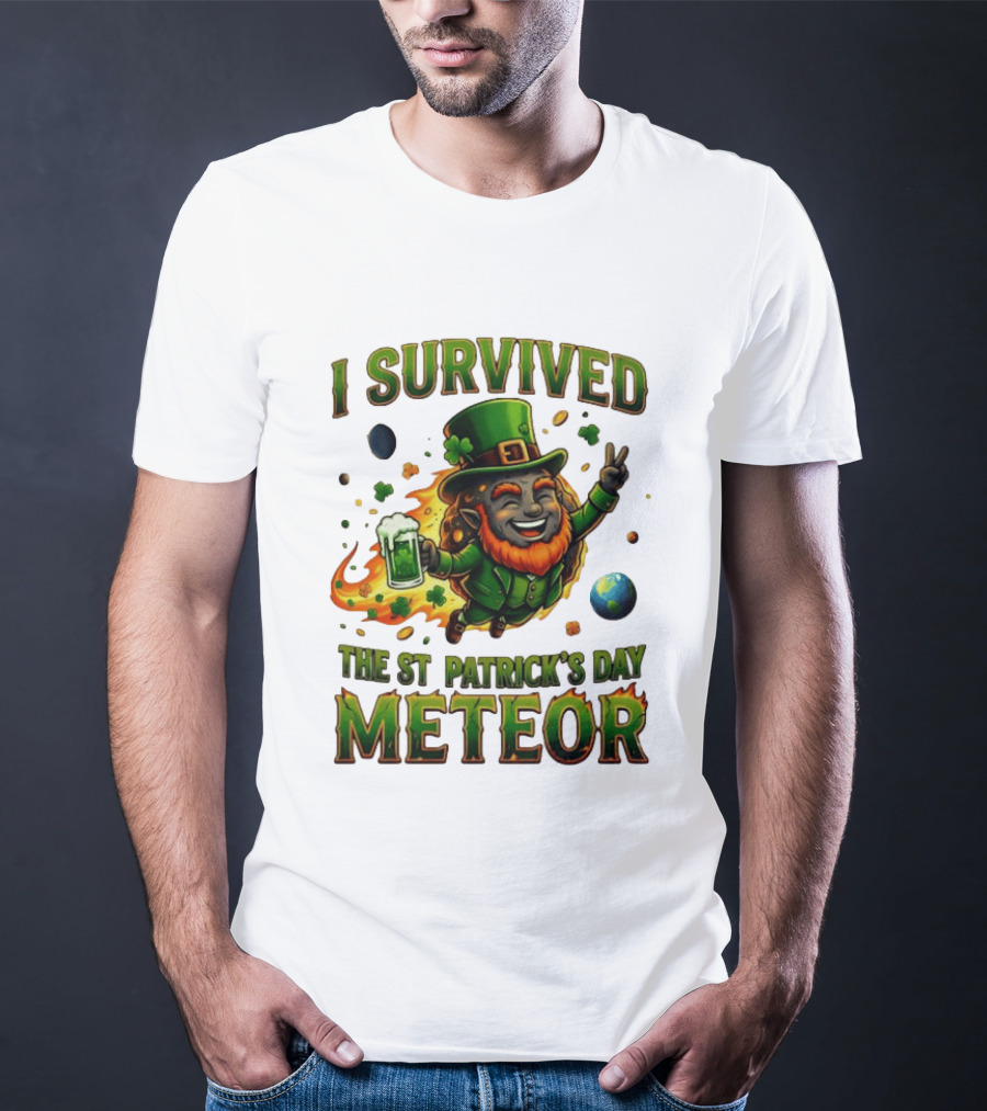 I Survived The St. Patrick's Day Meteor Leprechaun 2026 Green Beer Cheers And Peace T-Shirt