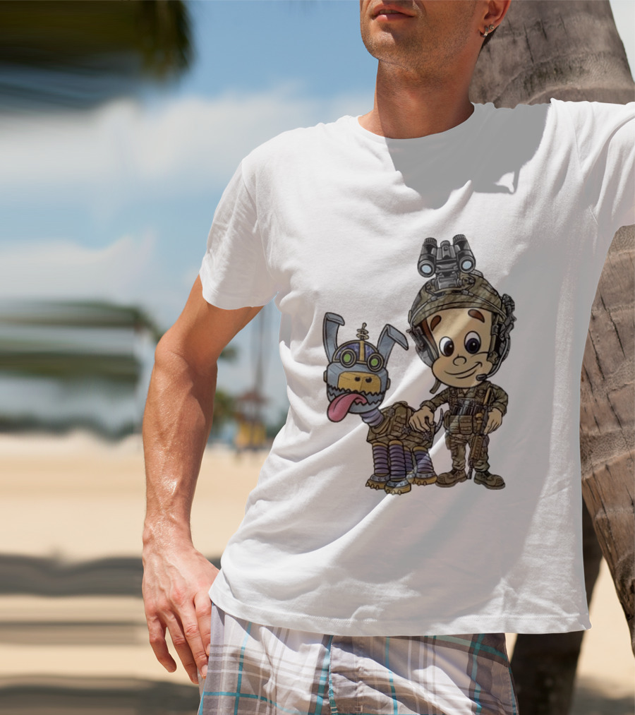Tactical Cartoon Characters Jimmy And Goddard In Military Gear T-Shirt