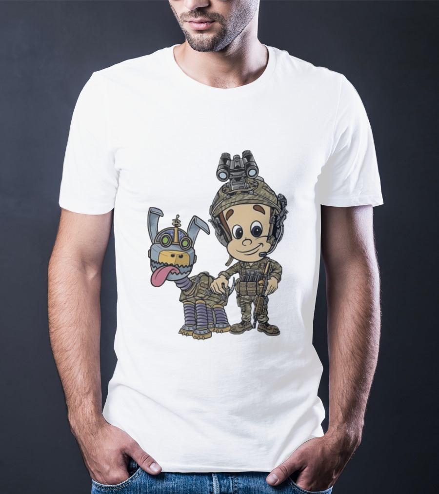 Tactical Cartoon Characters Jimmy And Goddard In Military Gear T-Shirt