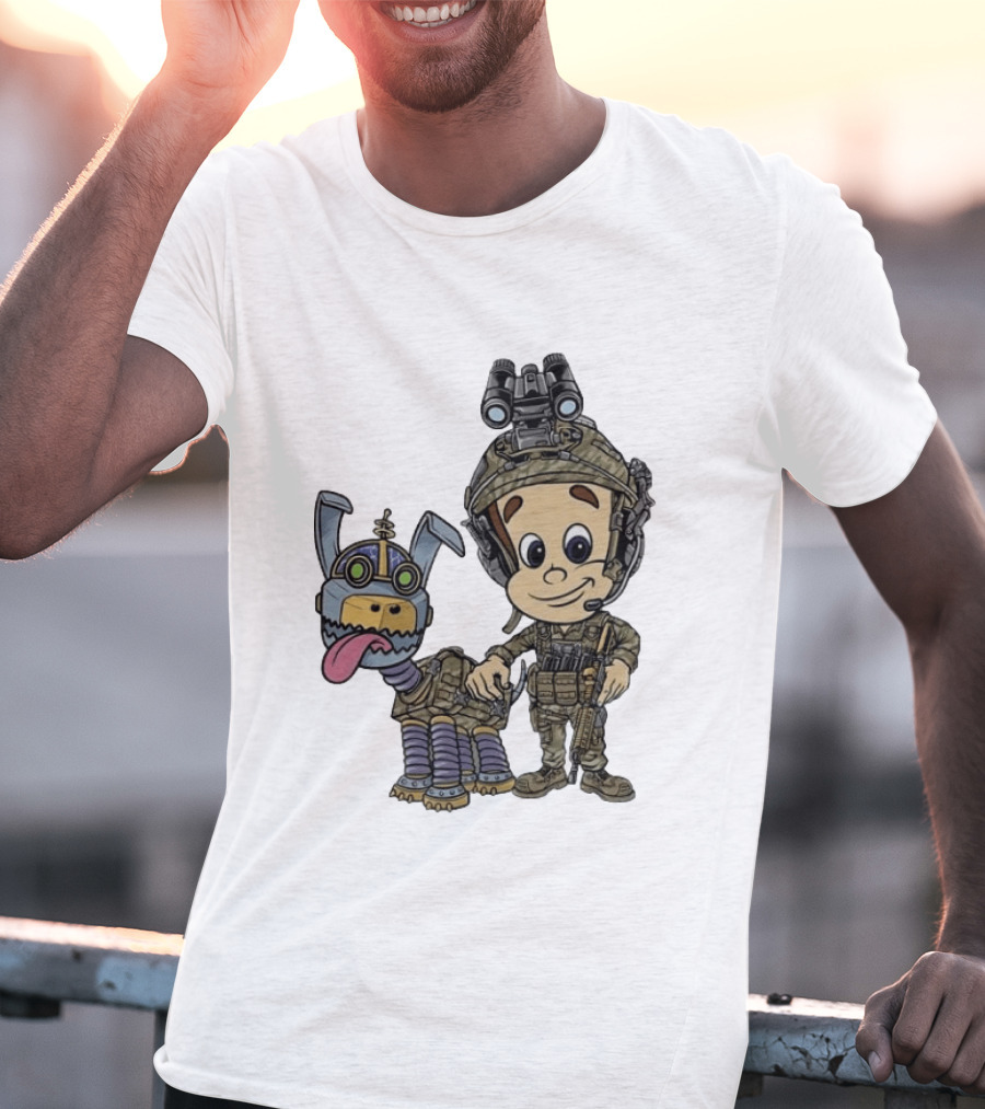 Tactical Cartoon Characters Jimmy And Goddard In Military Gear T-Shirt