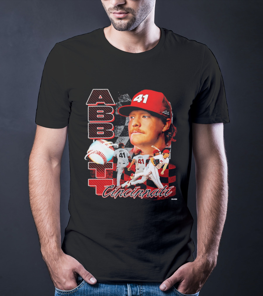 Cincinnati Reds Abbott 41 Baseball Pitcher Portrait Action T-Shirt