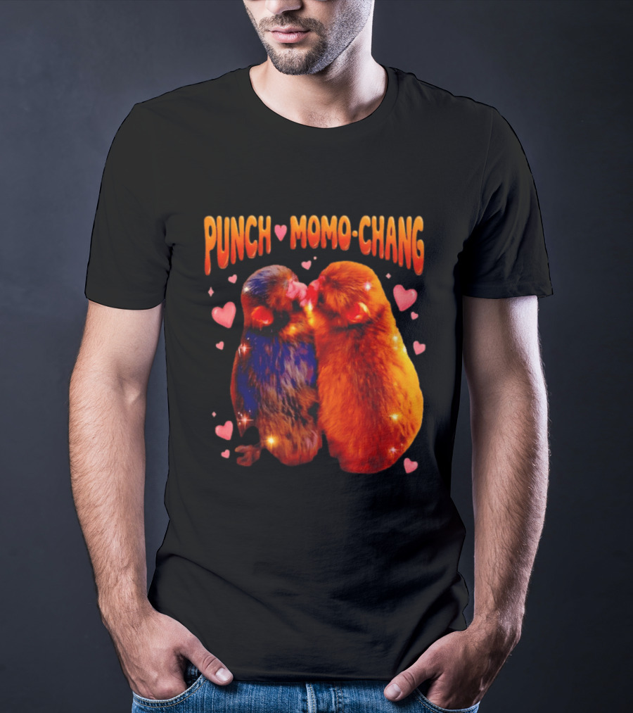 Punch Momo Chang Kissing Monkeys With Hearts T-Shirt