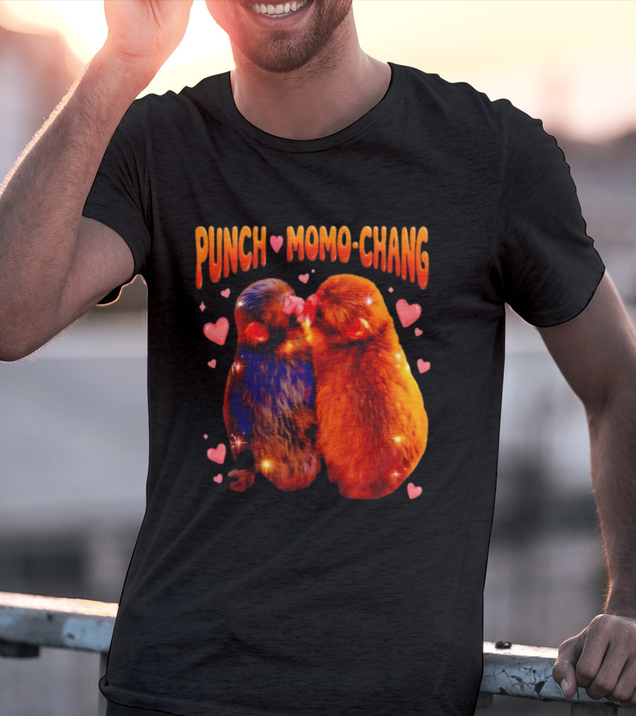 Punch Momo Chang Kissing Monkeys With Hearts T-Shirt