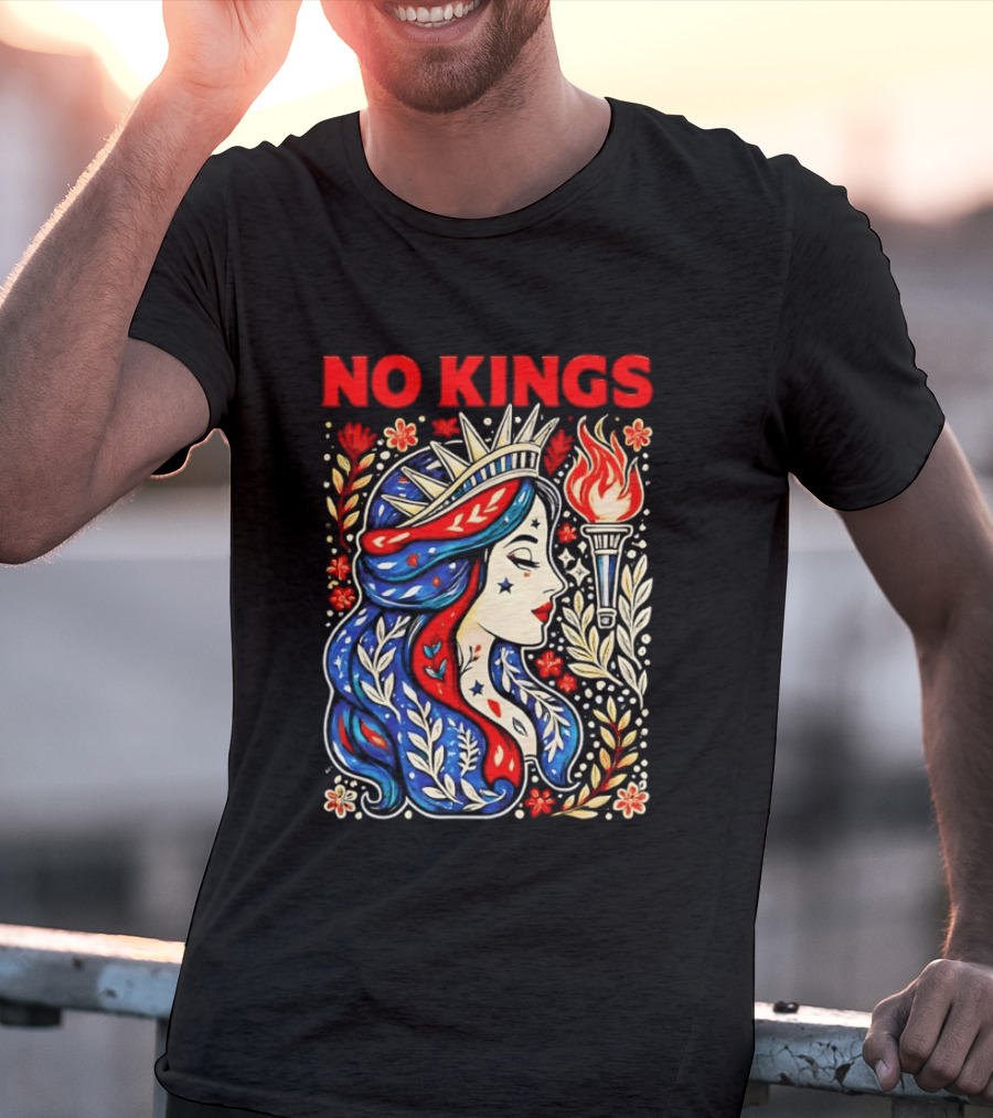 No Kings Liberty Crowned Woman Torch And Floral T-Shirt
