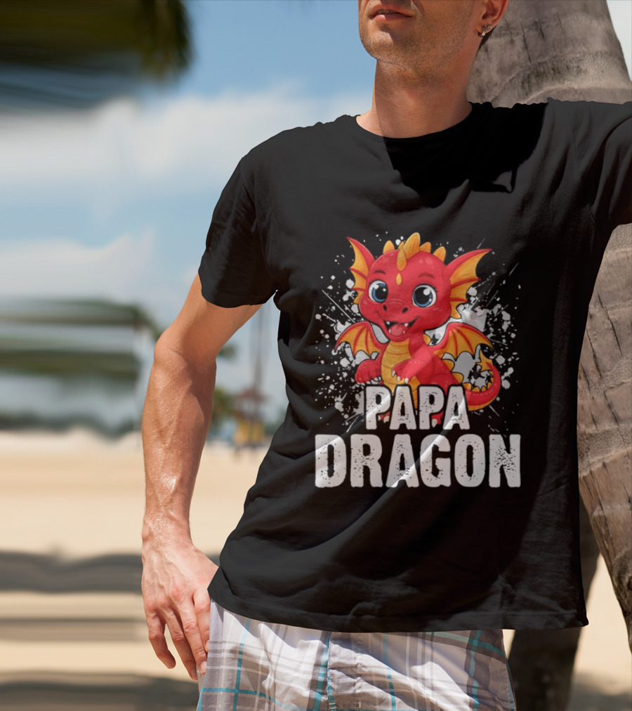 Papa Dragon Cartoon Family Matching Dad Father T-Shirt