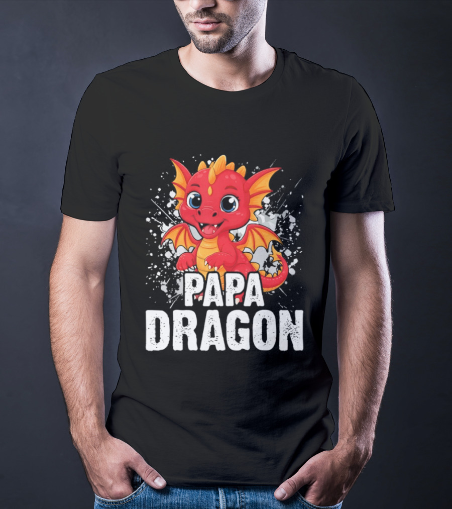 Papa Dragon Cartoon Family Matching Dad Father T-Shirt