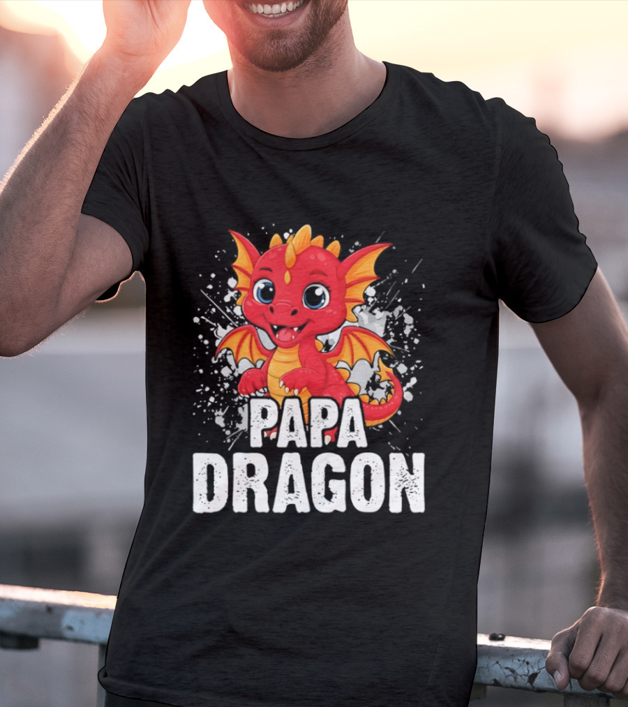 Papa Dragon Cartoon Family Matching Dad Father T-Shirt
