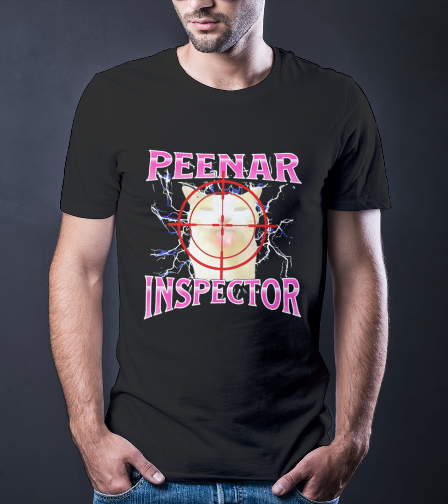 Peenar Inspector Cat Meme With Target Crosshair And Lightning Effects T-Shirt