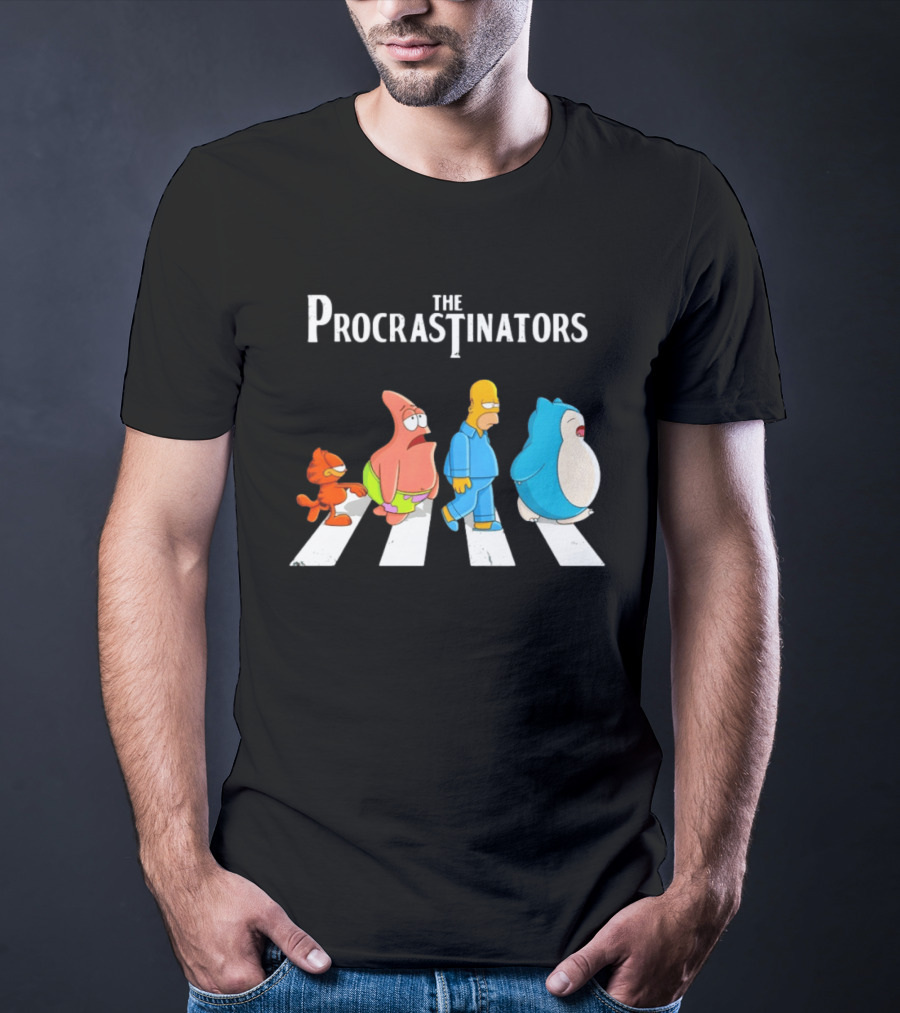 The Procrastinators Cartoon Abbey Road Parody With Iconic Characters Crossing T-Shirt